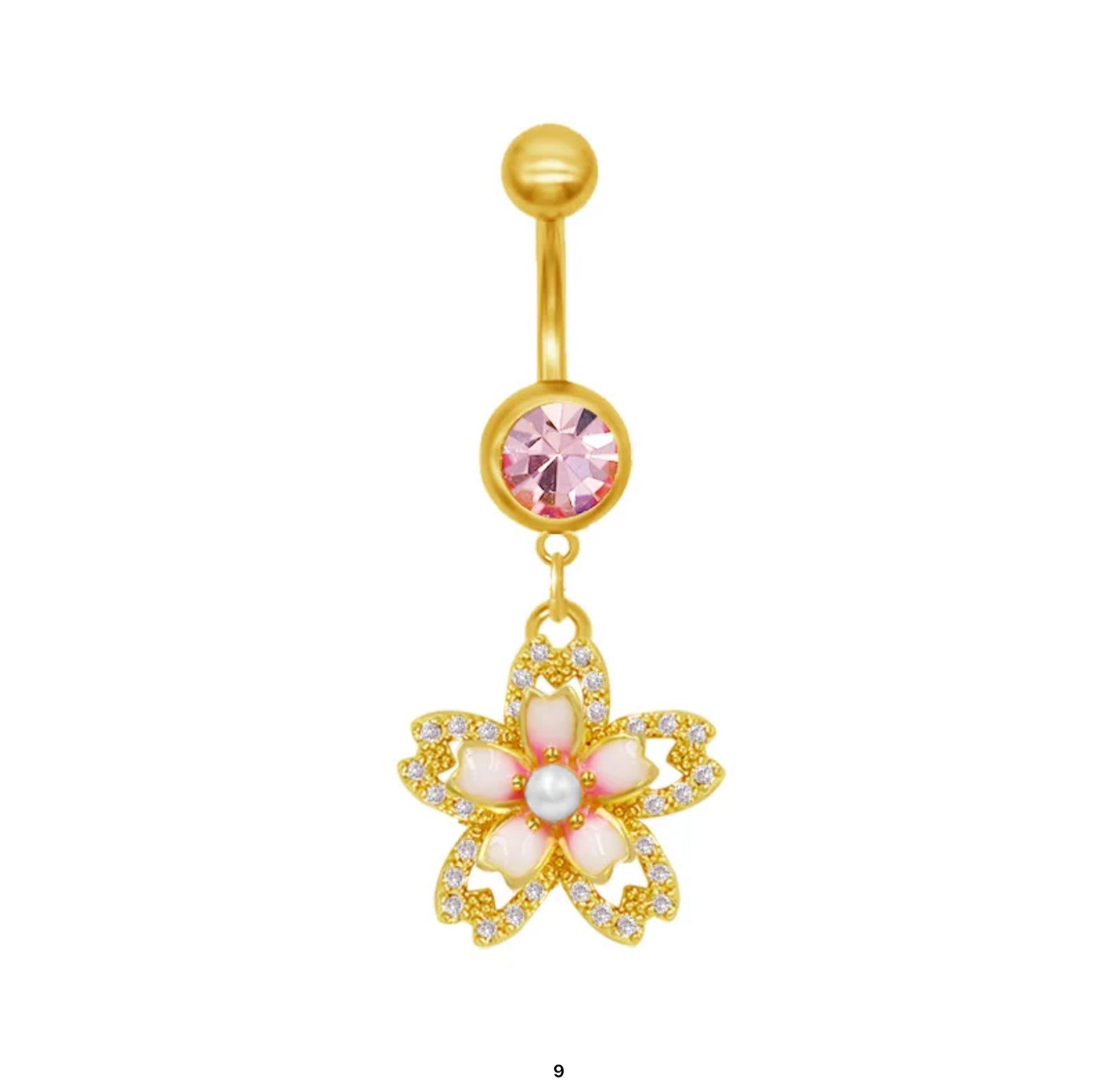 Gold & Pink Belly Piercing Jewelry