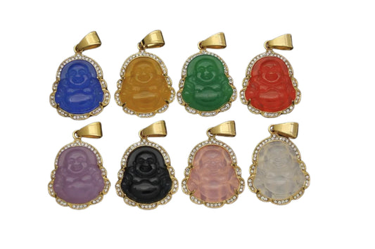Crystal Rim Natural Jade Buddha Necklace