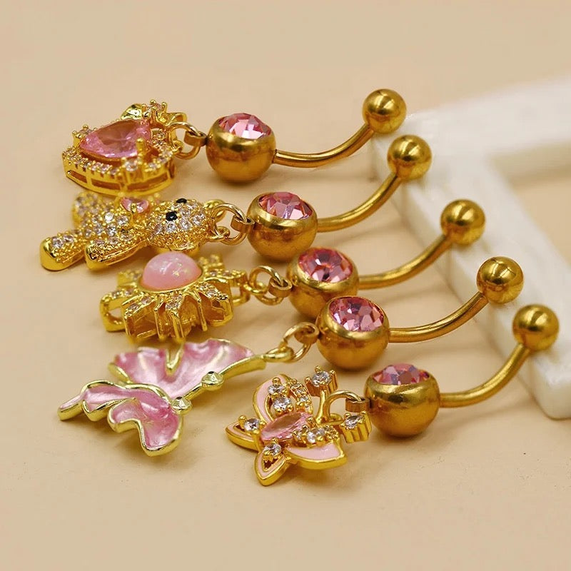 Gold & Pink Belly Piercing Jewelry
