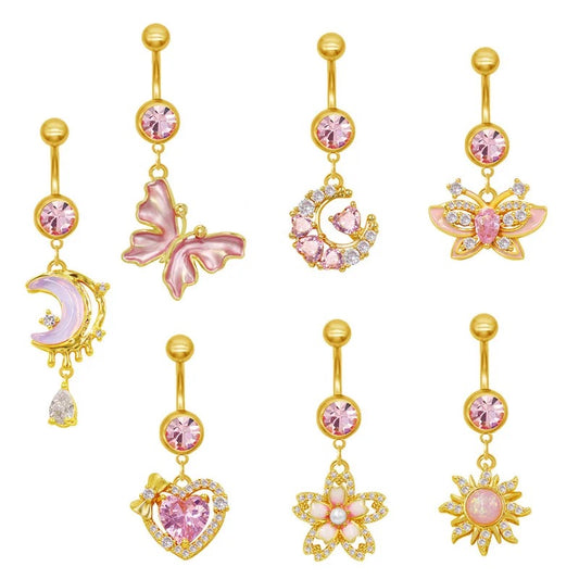 Gold & Pink Belly Piercing Jewelry