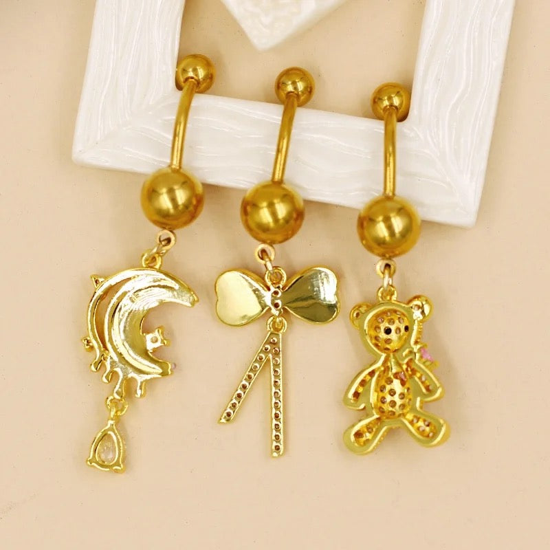 Gold & Pink Belly Piercing Jewelry