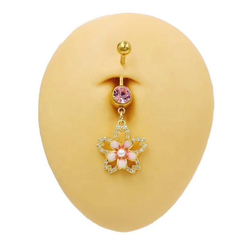 Gold & Pink Belly Piercing Jewelry